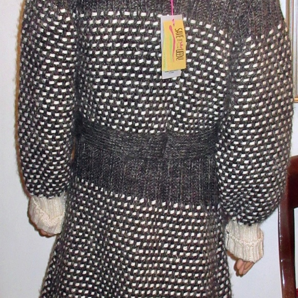 New Gray Cream Sweater Coat XL 10 12 Chunky Belted Italy - Picture 6 of 15